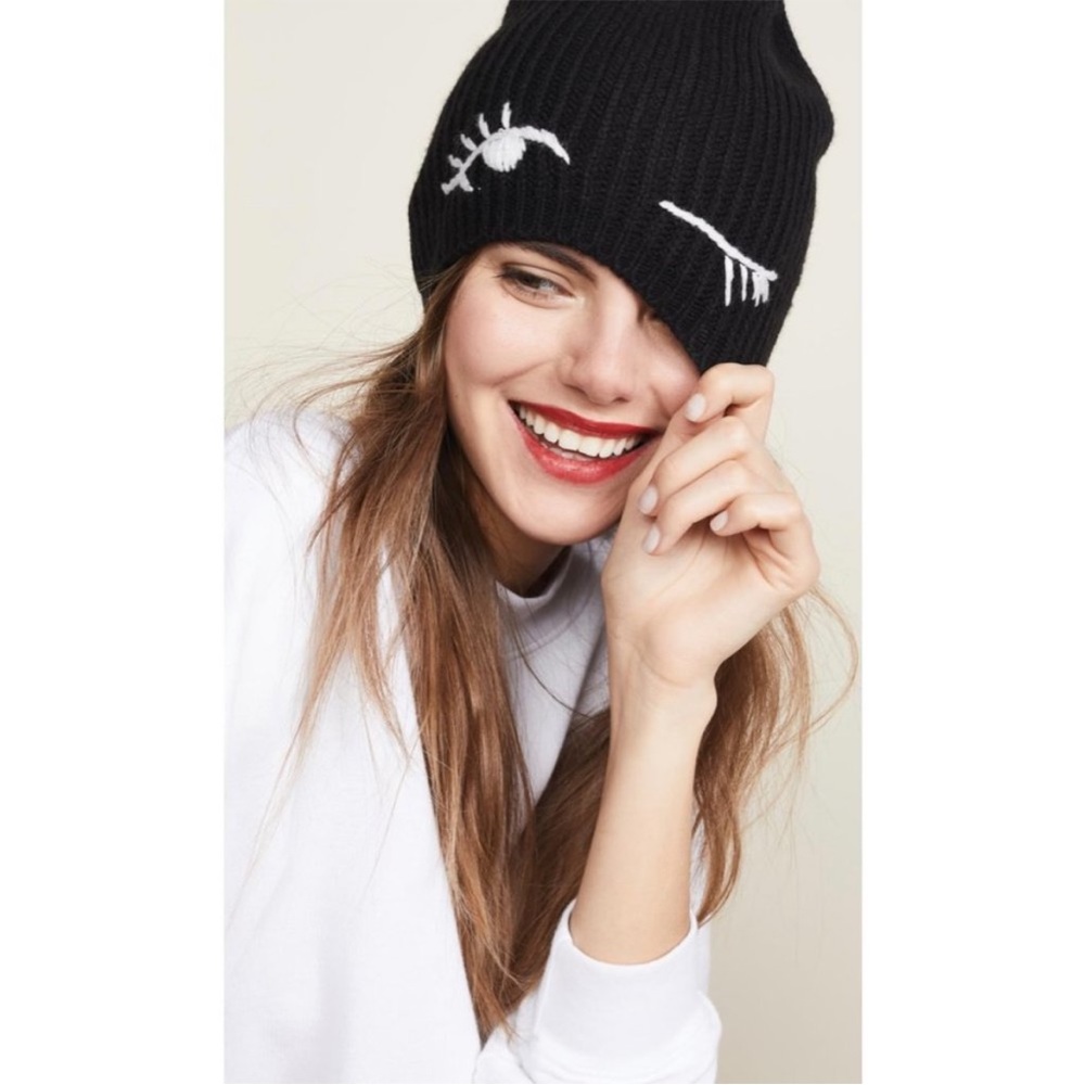 Kate spade Winking Beanie black acrylic and wool knit  NWT!